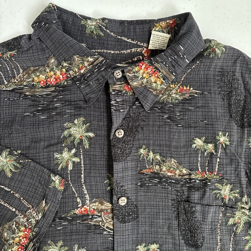 Batik Bay Men's XXL Gray‎ Hawaiian Beach Pineapple Rayon Short Sleeve Button Up